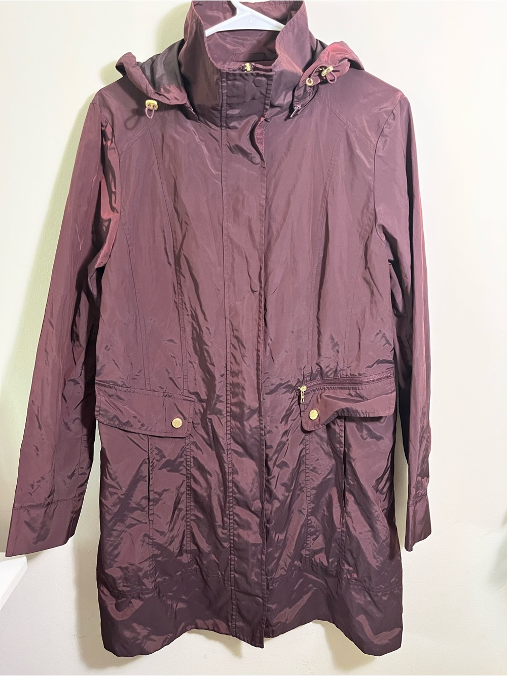 COLE HAAN Women's Lightweight Hooded Rain Jacket - Plum